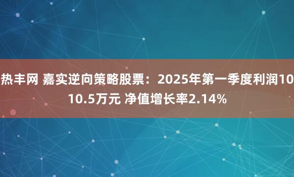 热丰网 嘉实逆向策略股票：2025年第一季度利润1010.5万元 净值增长率2.14%