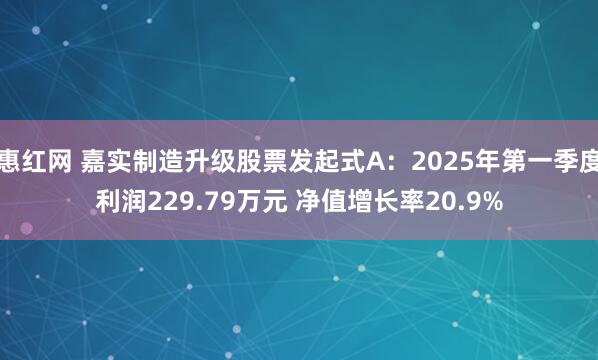 惠红网 嘉实制造升级股票发起式A：2025年第一季度利润229.79万元 净值增长率20.9%